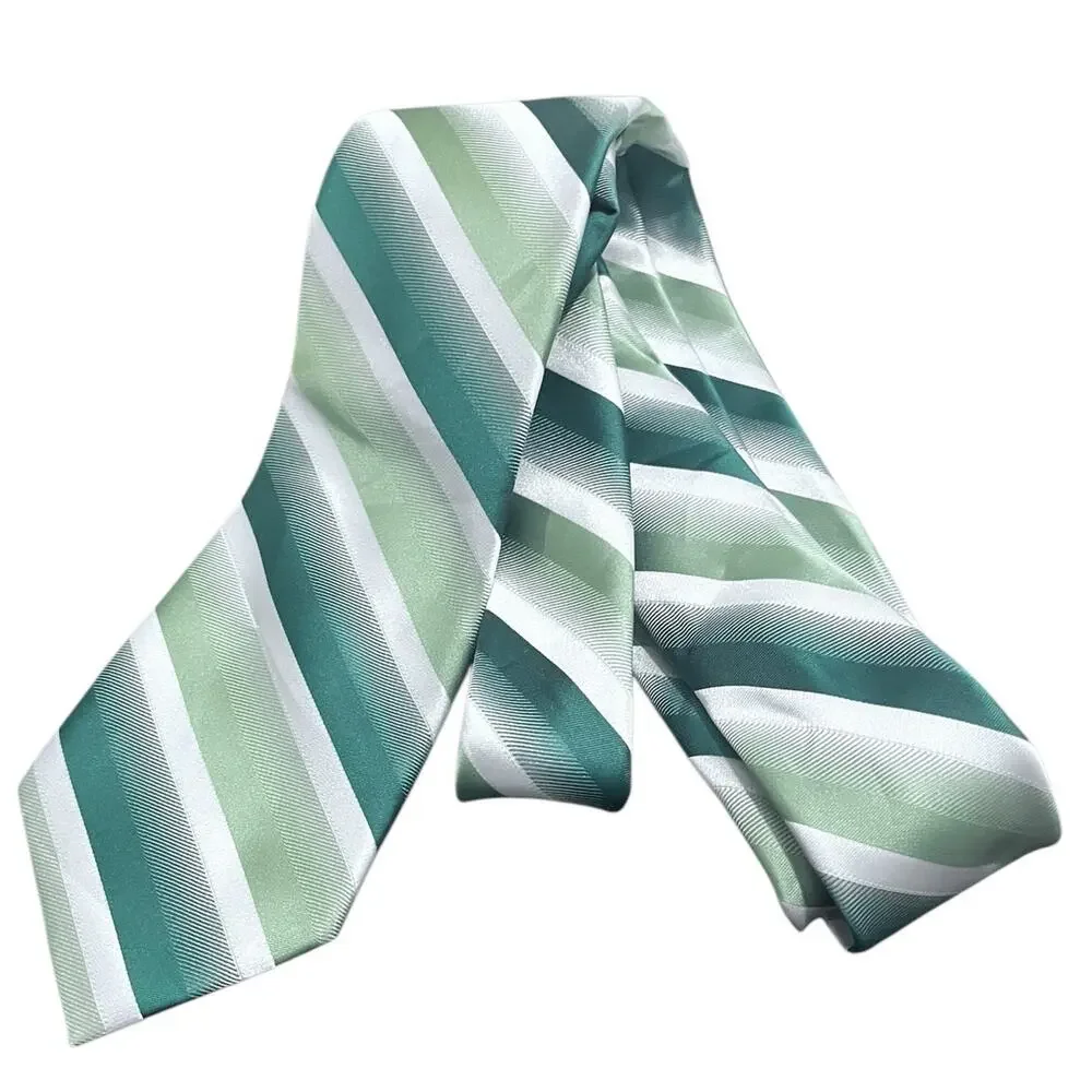 J.Ferrar Men's Green and white stripe Tie